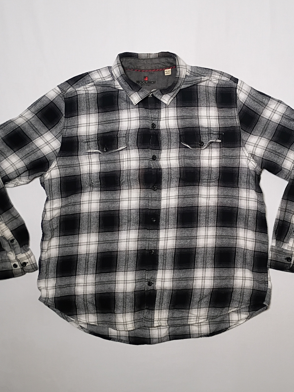 Woolrich Mens Long Sleeve Brushed Cotton Flannel XXL Plaid Gray Black HMT06875